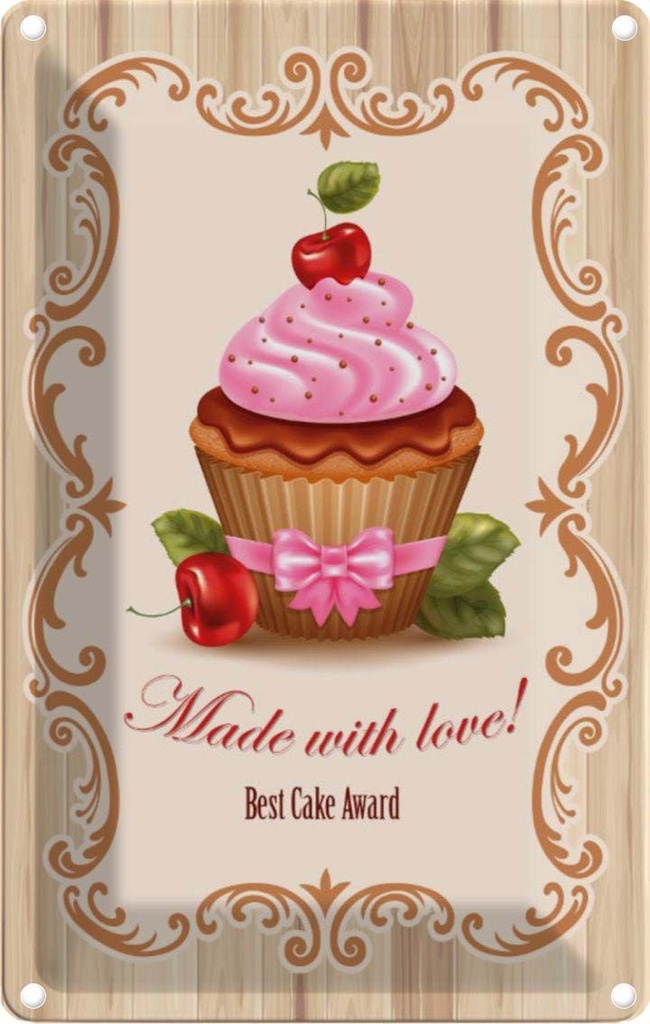 [LA-113603-2030] Blechschild 30x20 cm Essen best Cupcake award with Love Trinken