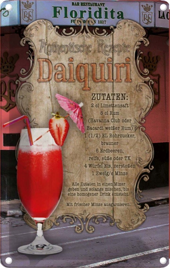 [LA-113671-2030] Blechschild 30x20 cm Rezept Daiquiri Zutaten Limettensaft England Bar Club Alkohol Restaurant Küche