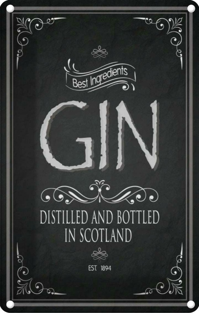 [LA-113713-2030] Blechschild 30x20 cm Alkohol Gin best ingredients scotland