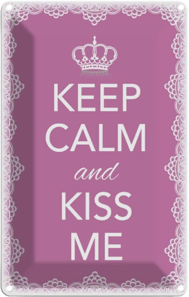 [LA-113819-2030] Blechschild 30x20 cm Keep Calm and kiss me Krone Yoga