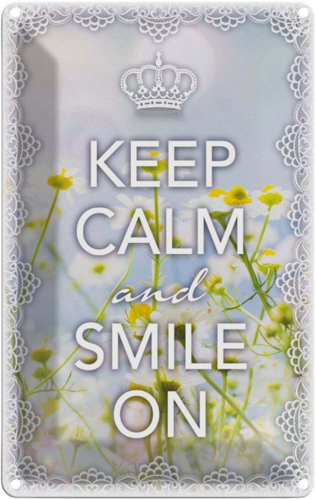 [LA-113824-2030] Blechschild 30x20 cm Keep Calm and smile on Krone Yoga