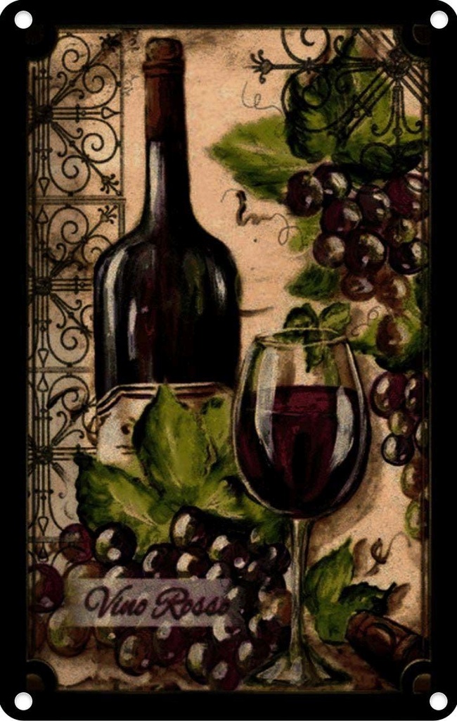 [LA-113927-2030] Blechschild 30x20 cm Kunst Stillleben Vino Rosso Rotwein Essen Trinken