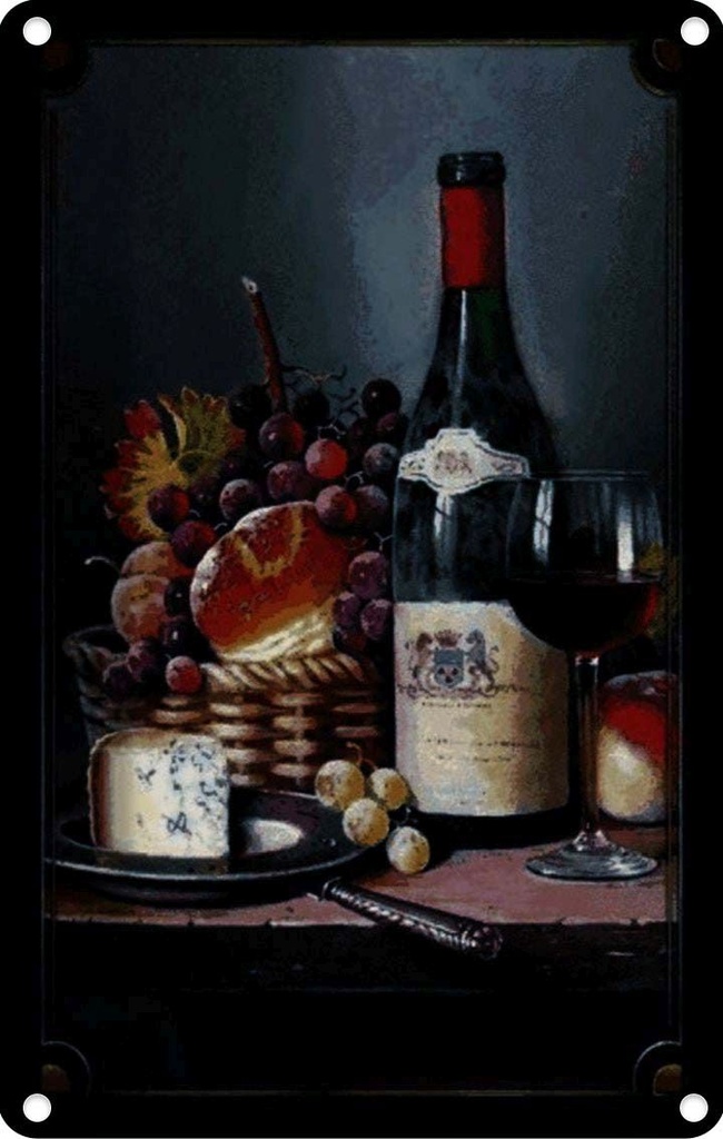 [LA-113929-2030] Blechschild 30x20 cm Kunst Stillleben Rotwein Käse Obst Essen Trinken