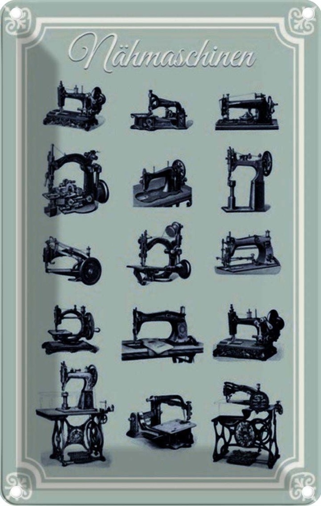 [LA-114043-2030] Blechschild 30x20 cm Nähmaschinen verschiedene Arten Typen Beruf Arbeit