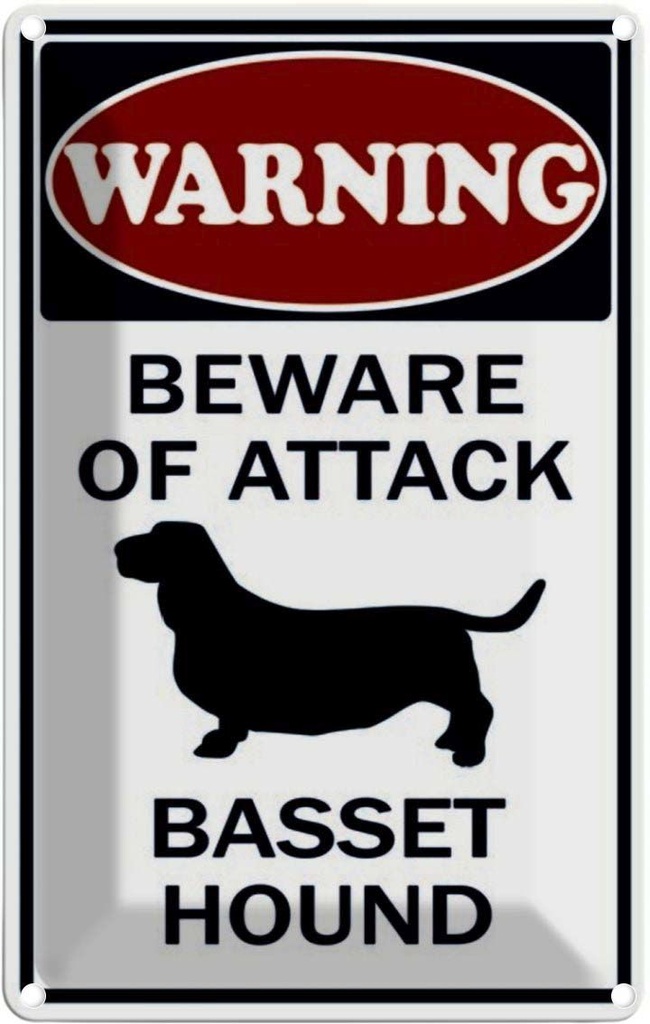 [LA-114092-2030] Blechschild 30x20 cm beware of attack Basset Hound Warnschild Hinweisschild Sicherheit Vorsicht