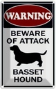 Blechschild 30x20 cm beware of attack Basset Hound Warnschild Hinweisschild Sicherheit Vorsicht
