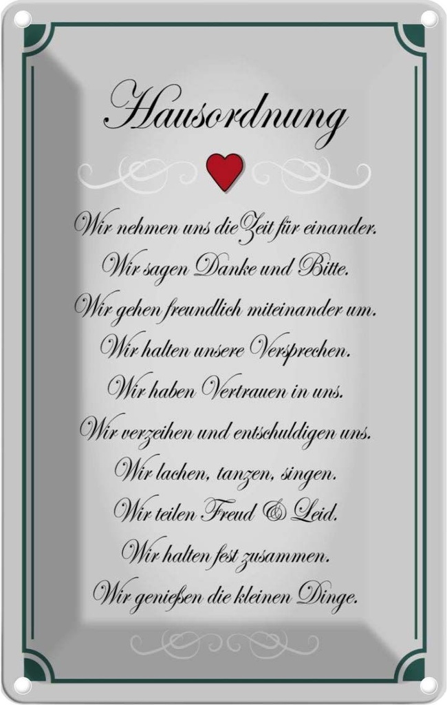 [LA-114098-2030] Blechschild 30x20 cm Hausordnung wir Zeit füreinander Spruch Zitat