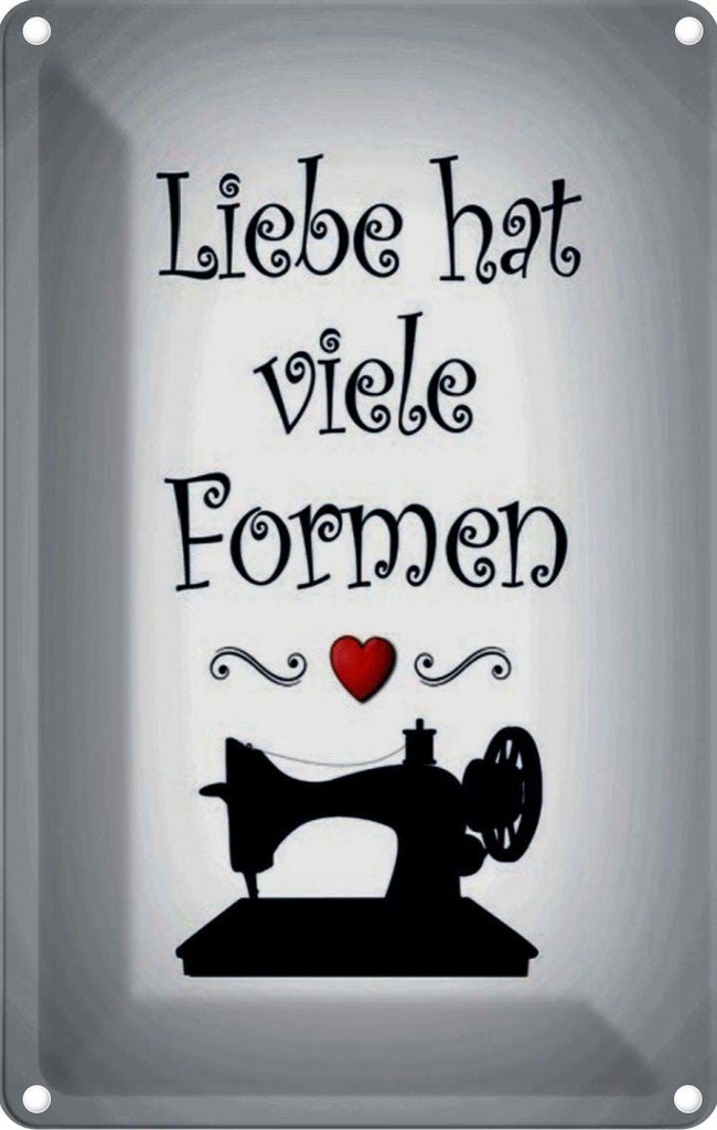 [LA-114101-2030] Blechschild 30x20 cm Nähen Liebe hat viele Formen Sport Hobby Spruch Zitat