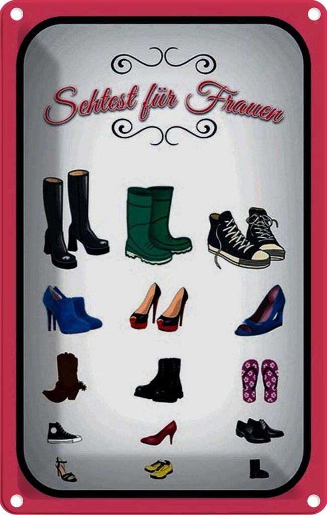 [LA-114135-2030] Blechschild 30x20 cm Schuhe Arten Sehtest für Frauen Spruch Zitat