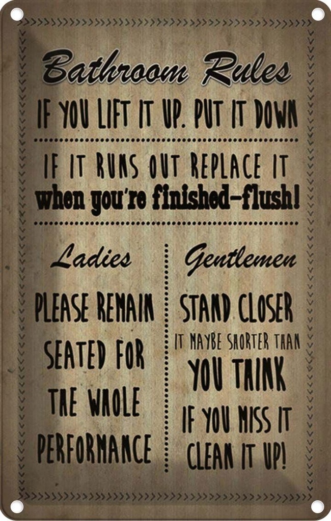 [LA-114145-2030] Blechschild 30x20 cm Bathroom Rules Ladies Gentlemen