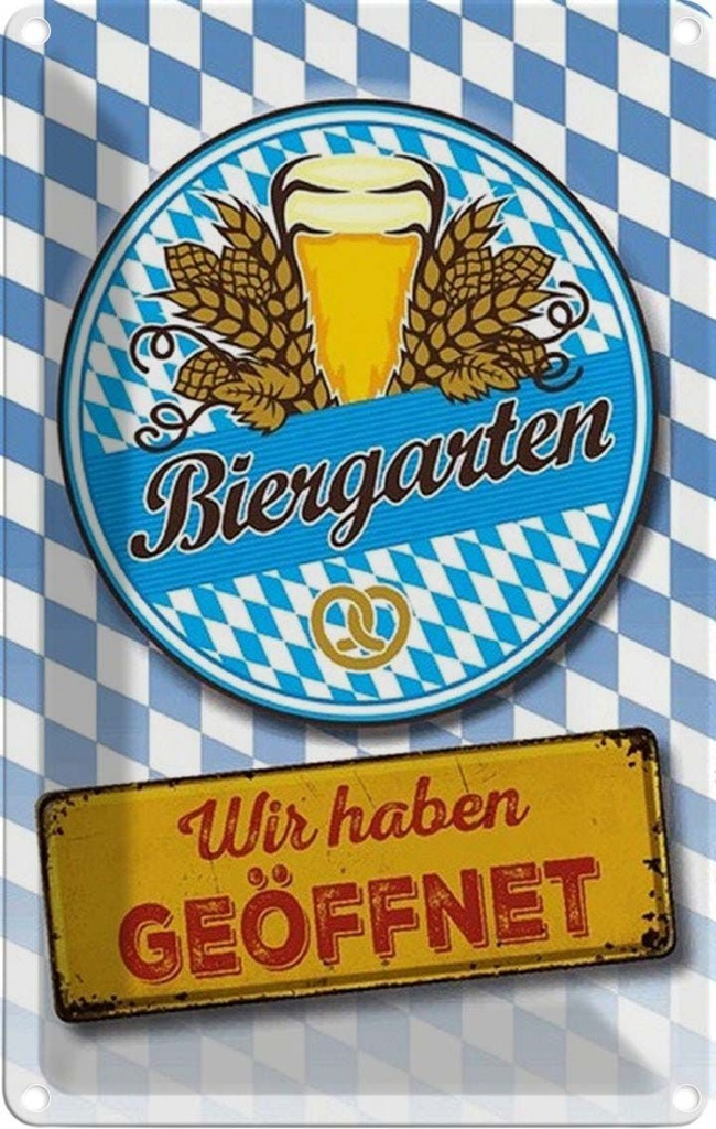 [LA-114187-2030] Blechschild 30x20 cm Bayern Biergarten wir haben geöffnet Bar Club Alkohol