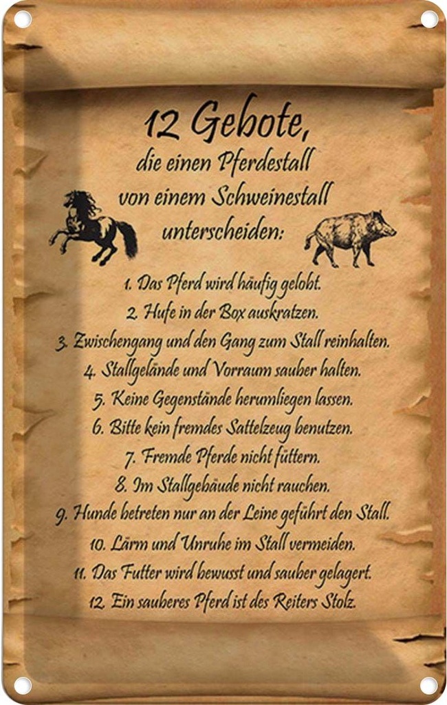 [LA-114249-2030] Blechschild 30x20 cm Gebote Pferdestall Schweinestall Tier Haustier Pferd