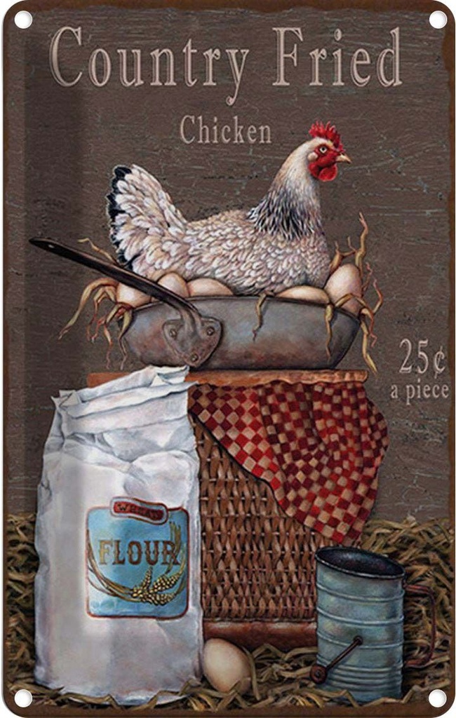 [LA-114291-2030] Blechschild 30x20 cm Huhn country Fried Chicken Dekoration