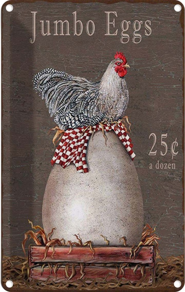 [LA-114292-2030] Blechschild 30x20 cm Huhn jumbo Eggs 25 c a dozen Tier Haustier