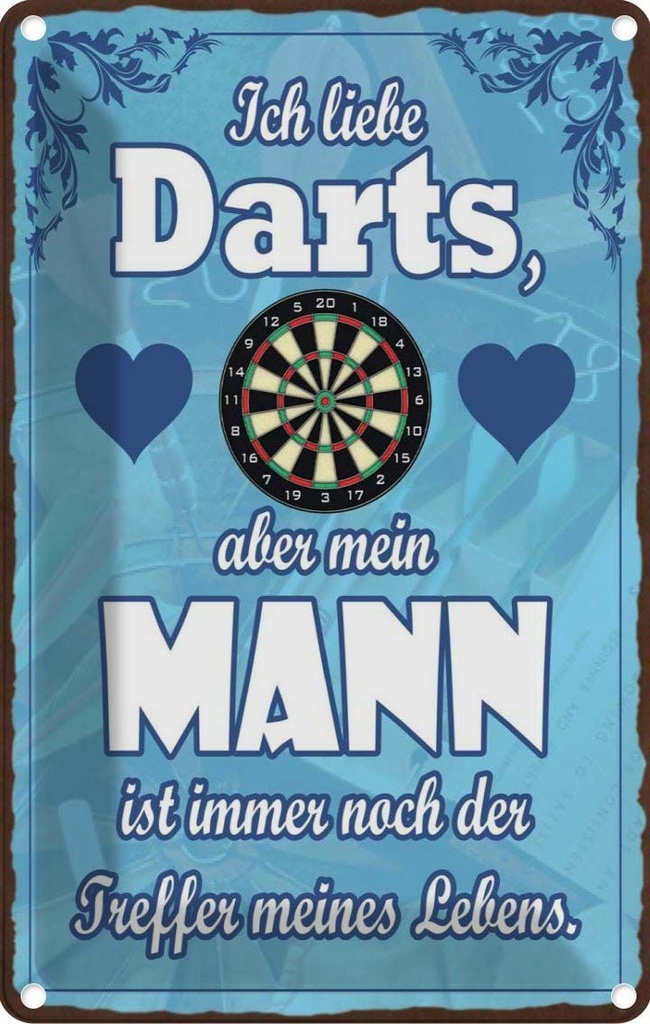 [LA-114496-2030] Blechschild 30x20 cm ich liebe Darts aber mein Mann Sport Hobby Spruch Zitat