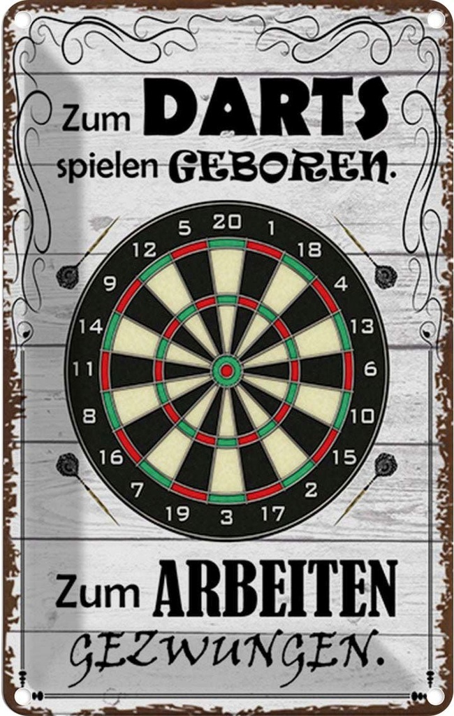 [LA-114505-2030] Blechschild 30x20 cm zum Darts spielen geboren Sport Hobby