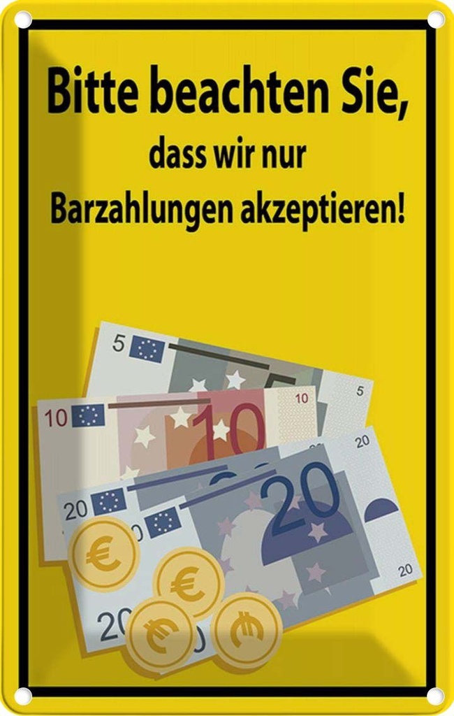 [LA-114545-2030] Blechschild 30x20 cm beachten nur Bargeld akzeptiert Warnschild Hinweisschild Sicherheit Vorsicht