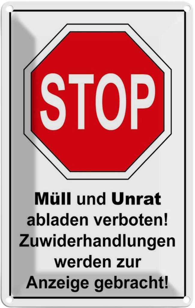 [LA-114550-2030] Blechschild 30x20 cm Stop Müll und Unrat verboten Warnschild Hinweisschild Sicherheit Vorsicht