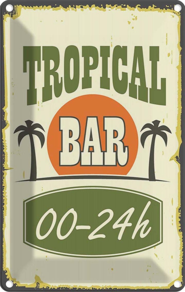 [LA-114576-2030] Blechschild 30x20 cm Alkohol Tiki Club Bar 00 - 24 h Essen Trinken
