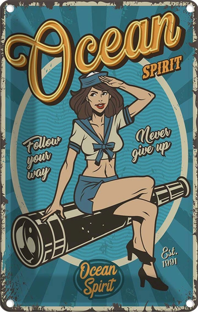 [LA-114659-2030] Blechschild 30x20 cm Pinup Ocean spirit Seefahrt Ozean Pin Up