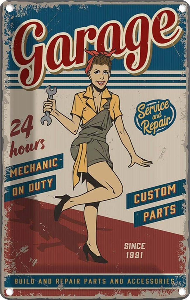 [LA-114660-2030] Blechschild 30x20 cm Pinup Garage 24 hours repair Auto Pin Up