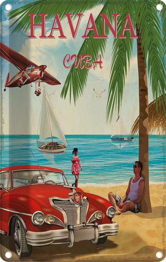 [LA-114695-2030] Blechschild 30x20 cm Havana Cuba Urlaub Palmen Abenteuer Reisen