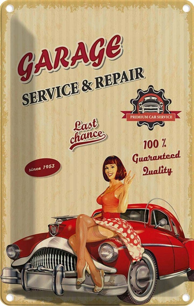 [LA-114763-2030] Blechschild 30x20 cm Pinup RGarage Service Repair Auto Pin Up