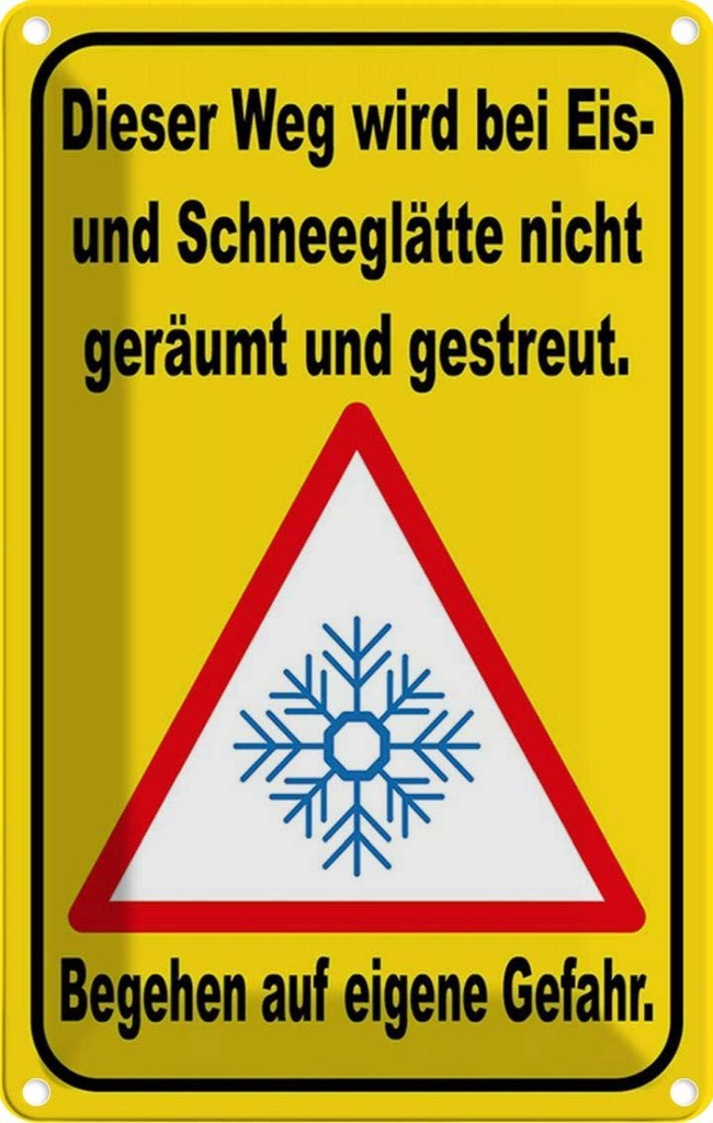 [LA-114840-2030] Blechschild 30x20 cm Eis Schneeglätte eigene Gefahr Warnschild Hinweisschild Sicherheit Vorsicht