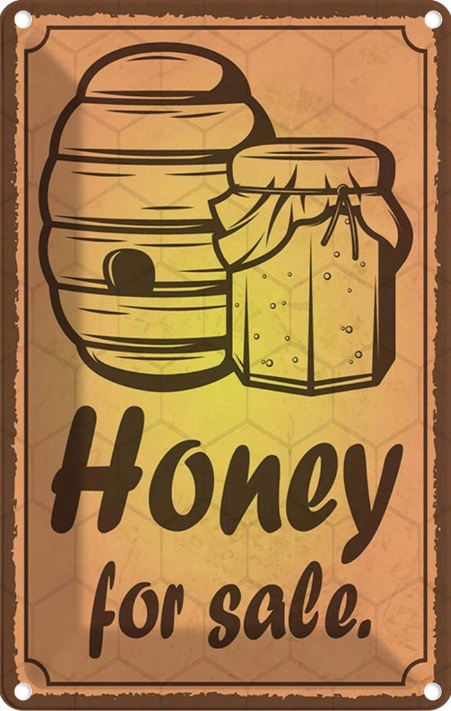 [LA-114982-2030] Blechschild 30x20 cm Honey for sale Honig Verkauf Hofladen Marktstand Laden