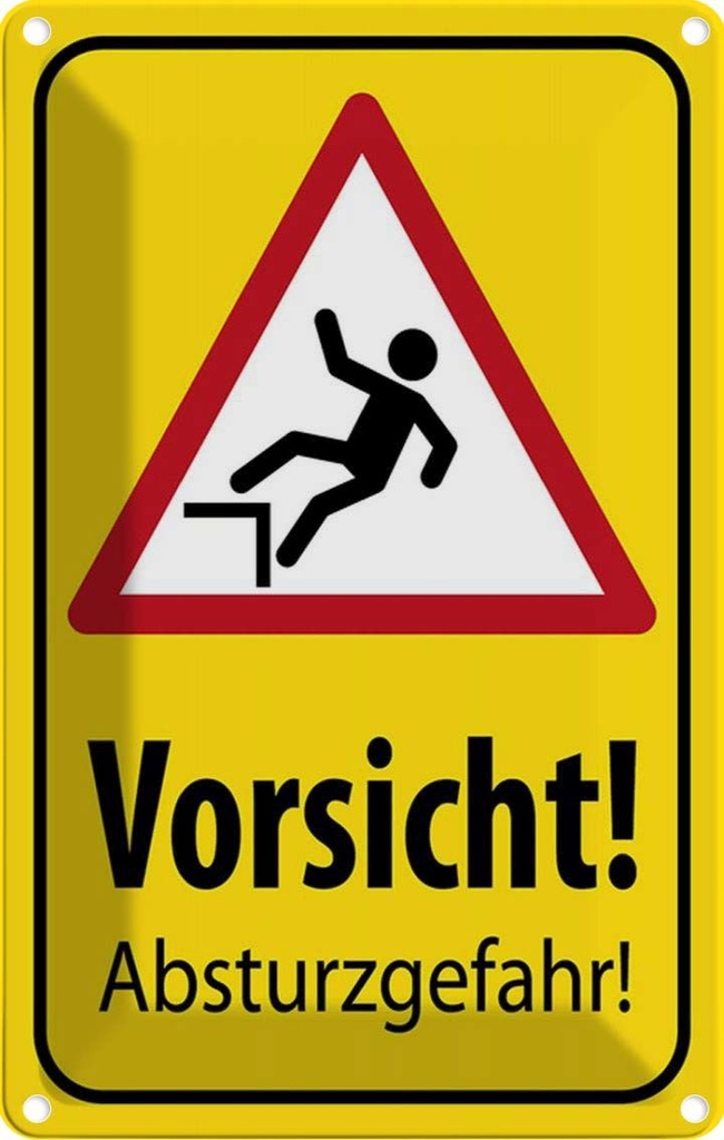 [LA-115105-2030] Blechschild 30x20 cm Vorsicht Abstürzgefahr Warnschild Hinweisschild Sicherheit