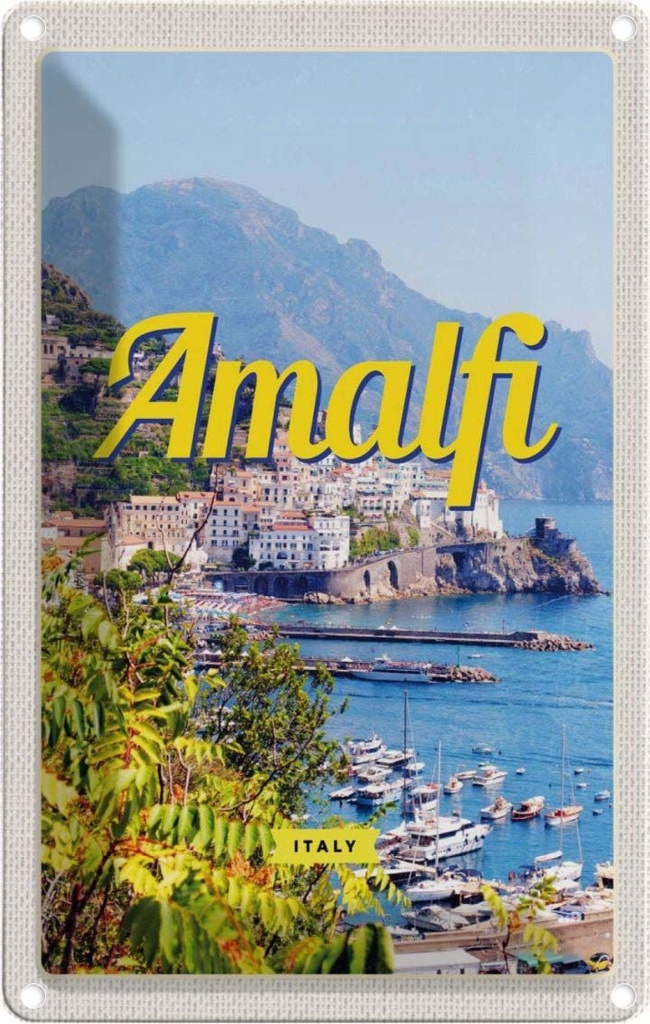 [LA-129732] Blechschild 30x20 cm Amalfi Italy Meerblick Bildmotiv Reisemotiv Abenteuer Reisen Urlaub