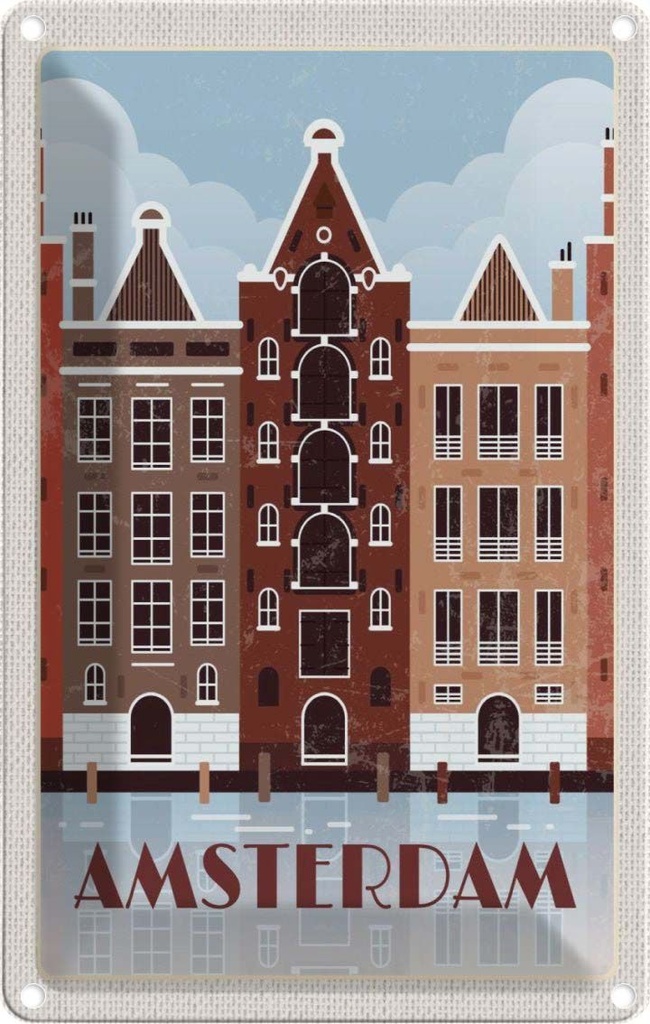 [LA-129735] Blechschild 30x20 cm Amsterdam Reiseziel Bildmotiv Reisemotiv Abenteuer Reisen Urlaub