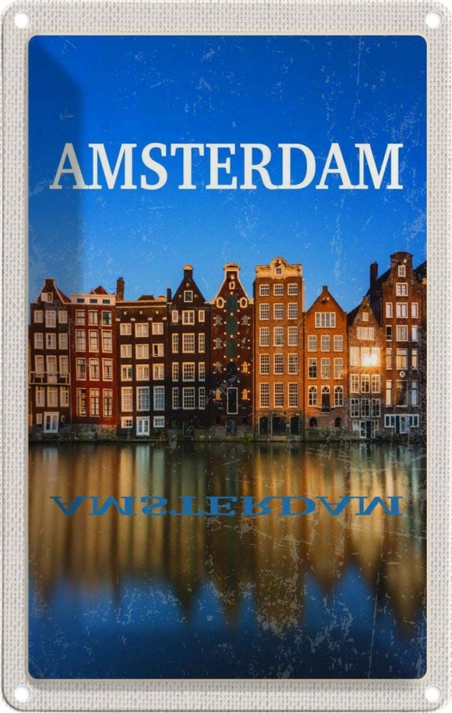 [LA-129738] Blechschild 30x20 cm Retro Amsterdam Reiseziel Urlaub Bildmotiv Reisemotiv Abenteuer Reisen
