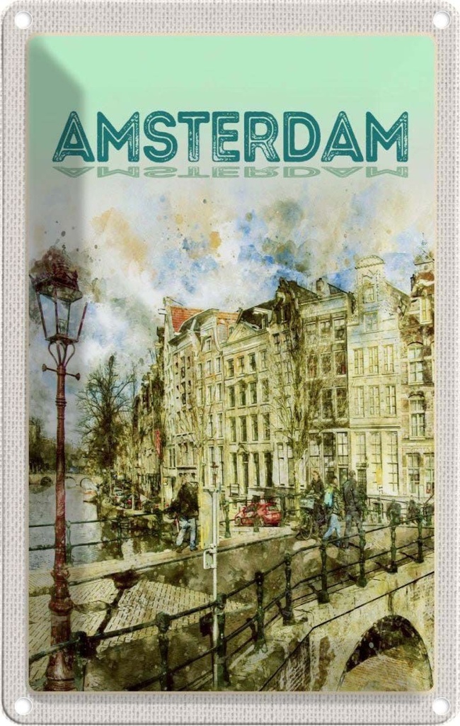 [LA-129744] Blechschild 30x20 cm Vintage Kunst Amsterdam Bildmotiv Reisemotiv Abenteuer Reisen Urlaub