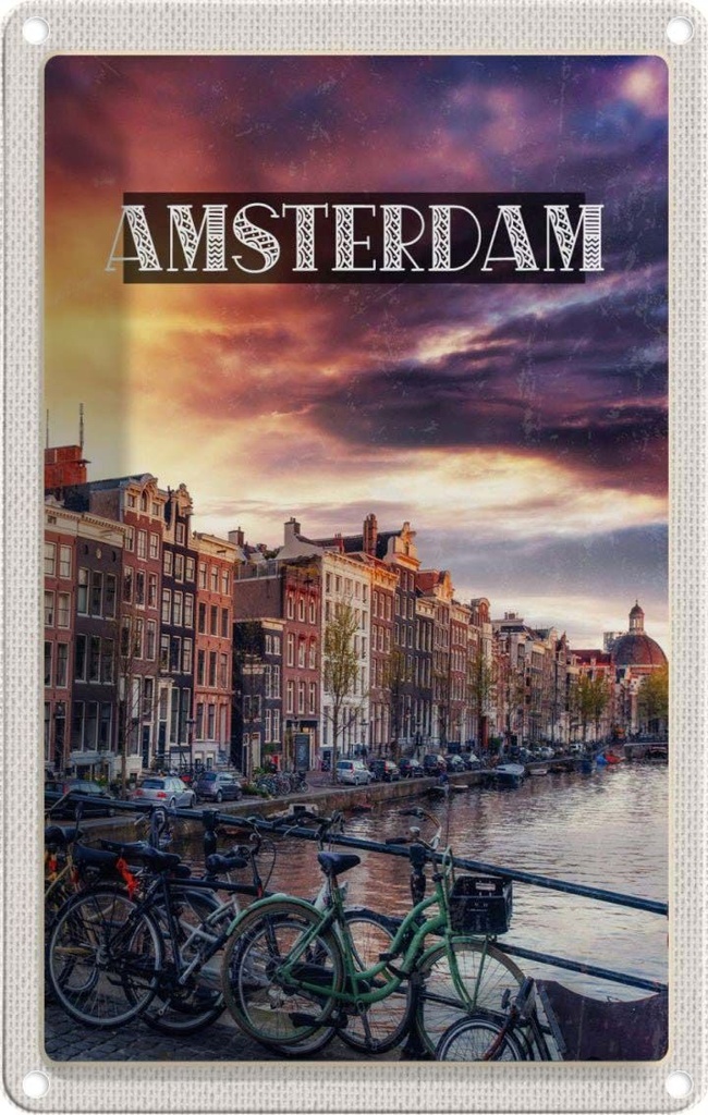 [LA-129745] Blechschild 30x20 cm Amsterdam Sonnenuntergang Bildmotiv Reisemotiv Abenteuer Reisen Urlaub