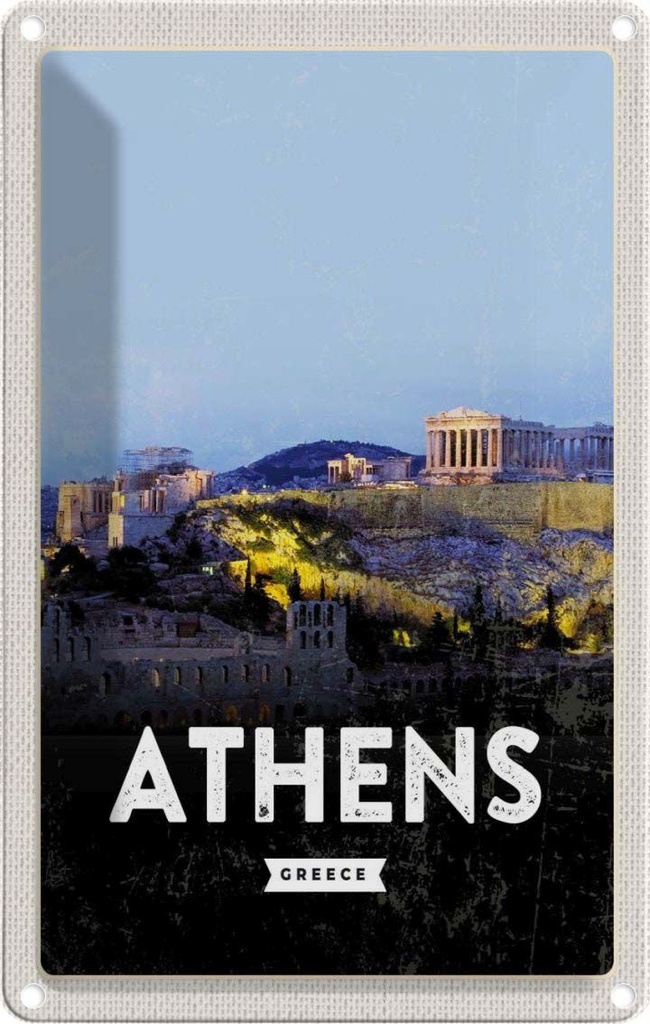 [LA-129748] Blechschild 30x20 cm Retro Athens Greece Bildmotiv Reisemotiv Abenteuer Reisen Urlaub
