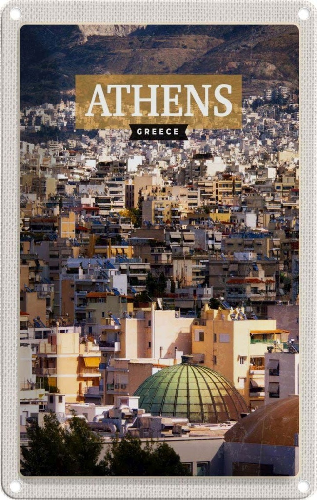 [LA-129751] Blechschild 30x20 cm Athens Greece Urlaub Blick auf die Stadt Bildmotiv Reisemotiv Abenteuer Reisen