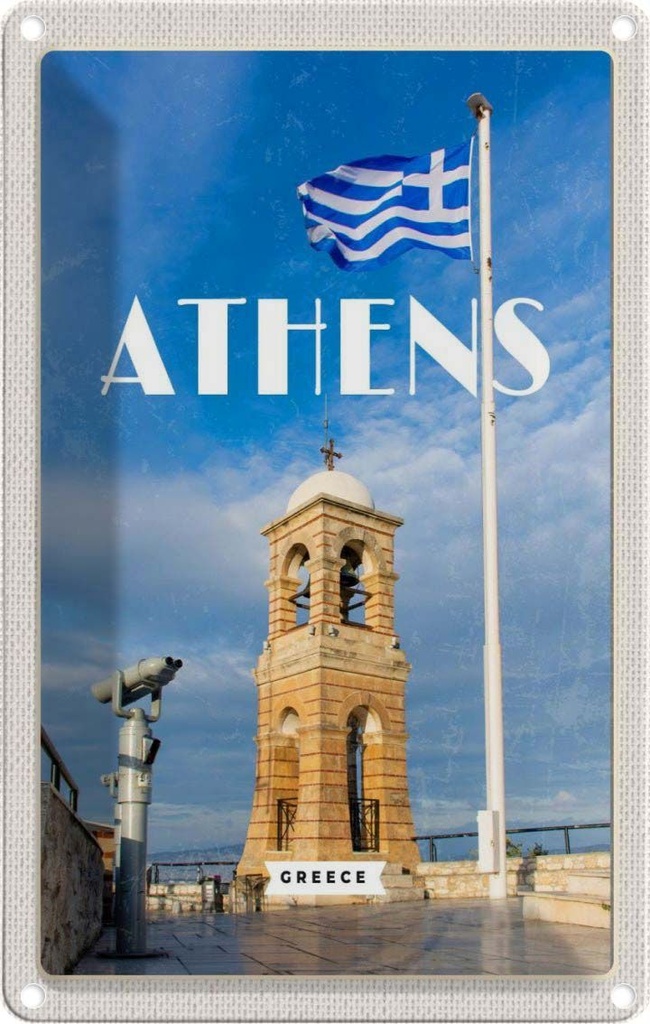 [LA-129752] Blechschild 30x20 cm Athens Greece Flagge Akropolis Bildmotiv Reisemotiv Abenteuer Reisen Urlaub