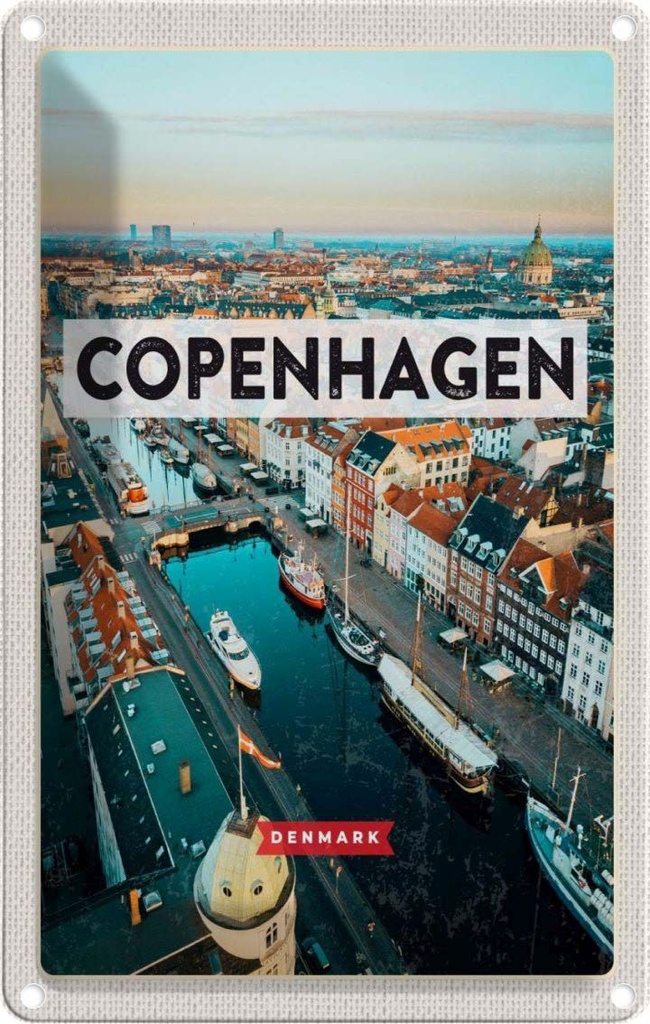 [LA-129759] Blechschild 30x20 cm Copenhagen Denmark Altstadt Fluss Bildmotiv Reisemotiv Abenteuer Reisen Urlaub