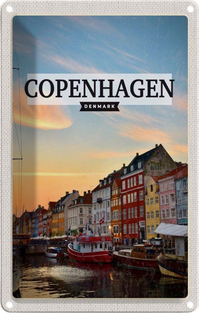 [LA-129760] Blechschild 30x20 cm Copenhagen Denmark Sonnenuntergang Bildmotiv Reisemotiv Abenteuer Reisen Urlaub