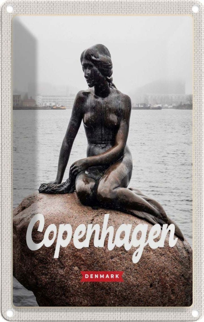 [LA-129761] Blechschild 30x20 cm Copenhagen Denmark Meerjungfrau Bildmotiv Reisemotiv Abenteuer Reisen Urlaub