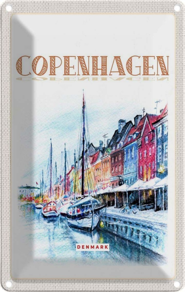 [LA-129766] Blechschild 30x20 cm Kunst Copenhagen Denmark Boot Bildmotiv Reisemotiv Abenteuer Reisen Urlaub