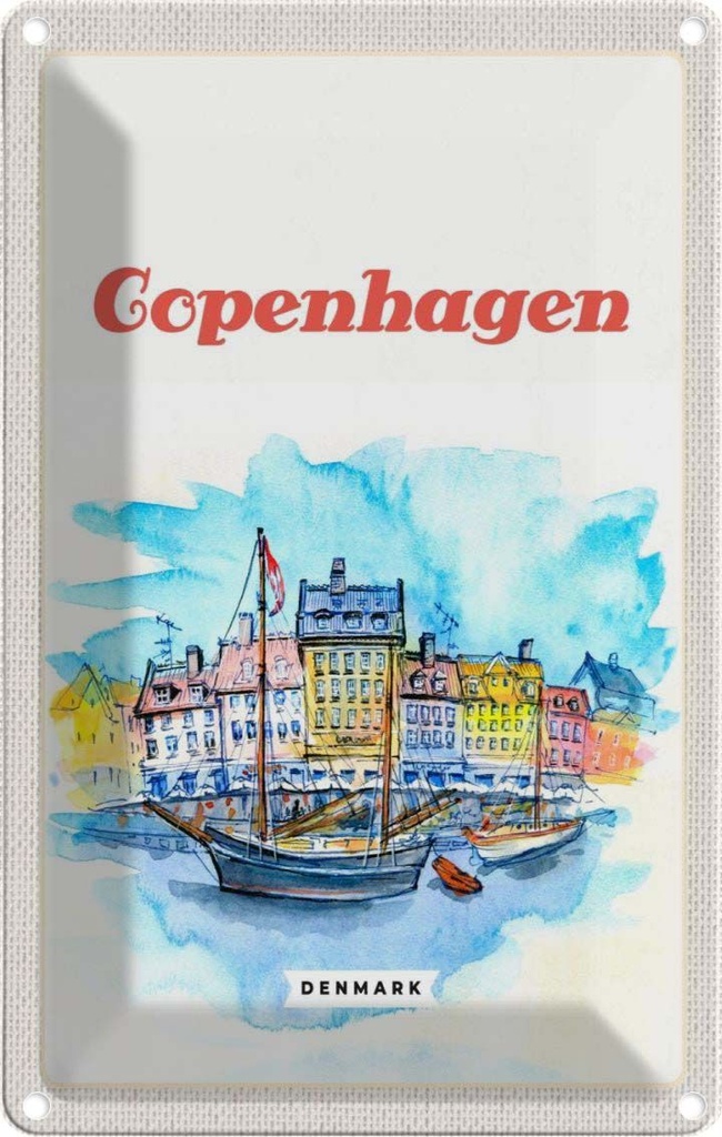 [LA-129767] Blechschild 30x20 cm Bild Copenhagen Denmark Boot Bildmotiv Reisemotiv Abenteuer Reisen Urlaub