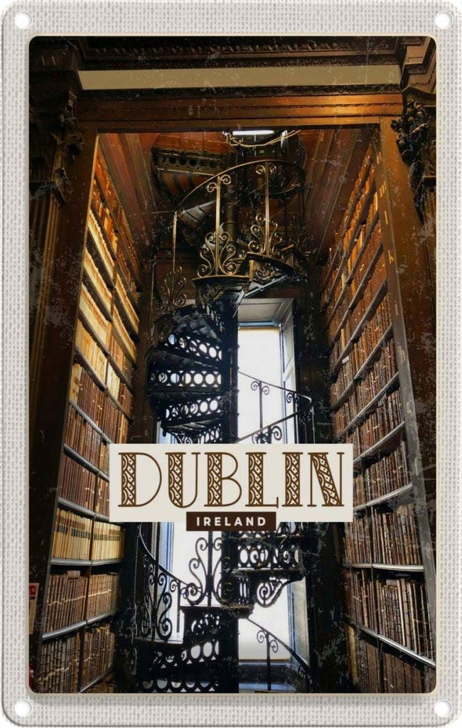 [LA-129774] Blechschild 30x20 cm Retro Dublin Ireland Bibliothek Bildmotiv Reisemotiv Abenteuer Reisen Urlaub