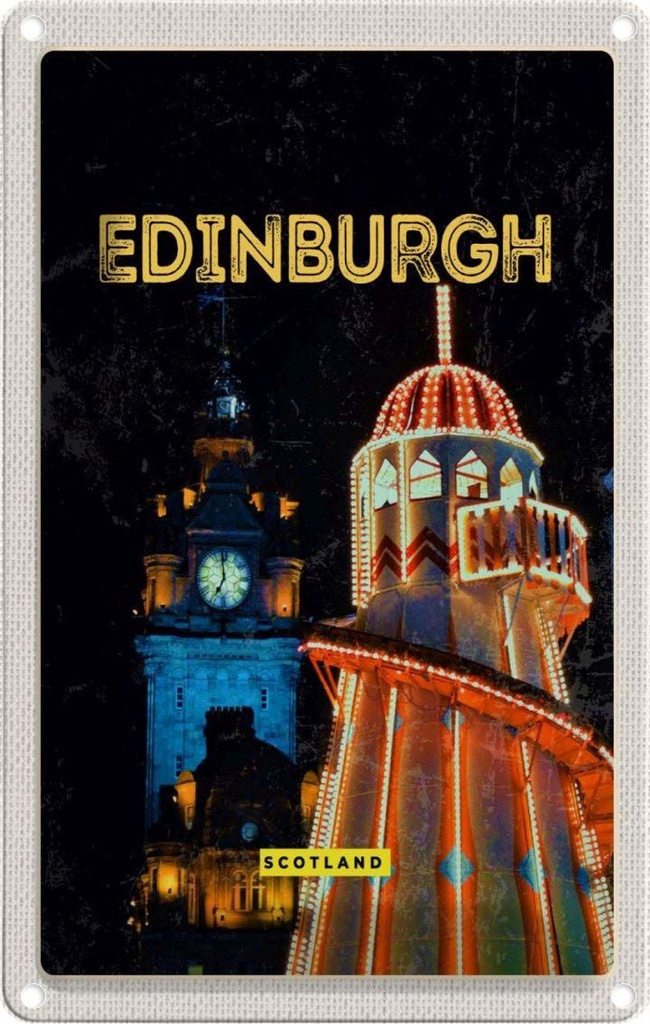 [LA-129777] Blechschild 30x20 cm Edinburgh Scotland Nacht Lichter Abenteuer Reisen Urlaub