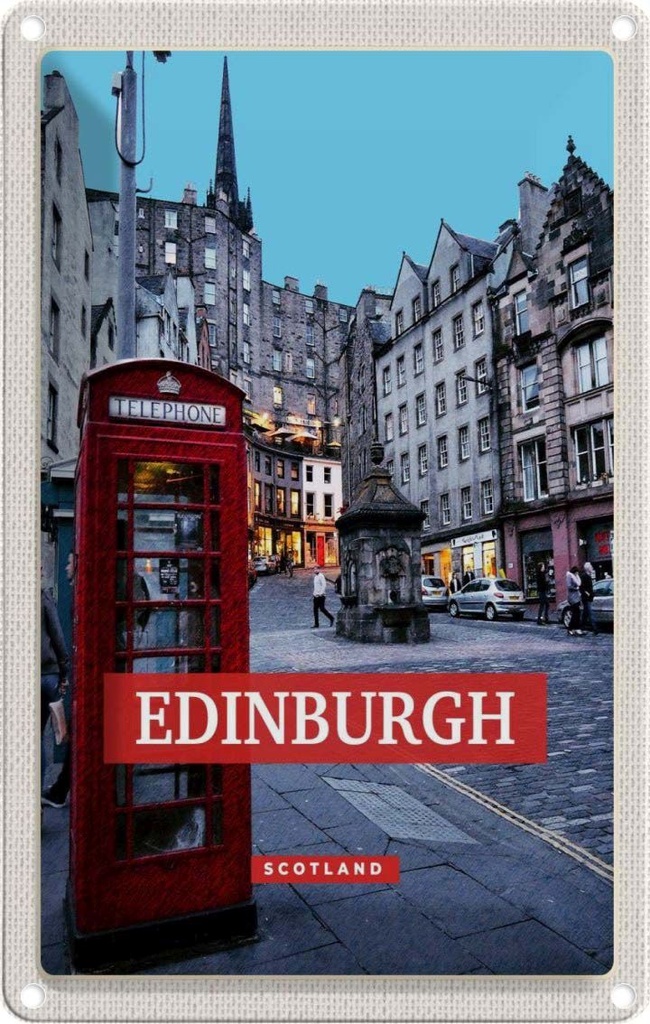 [LA-129778] Blechschild 30x20 cm Edinburgh Scotland Telephone rot Bildmotiv Reisemotiv Abenteuer Reisen Urlaub