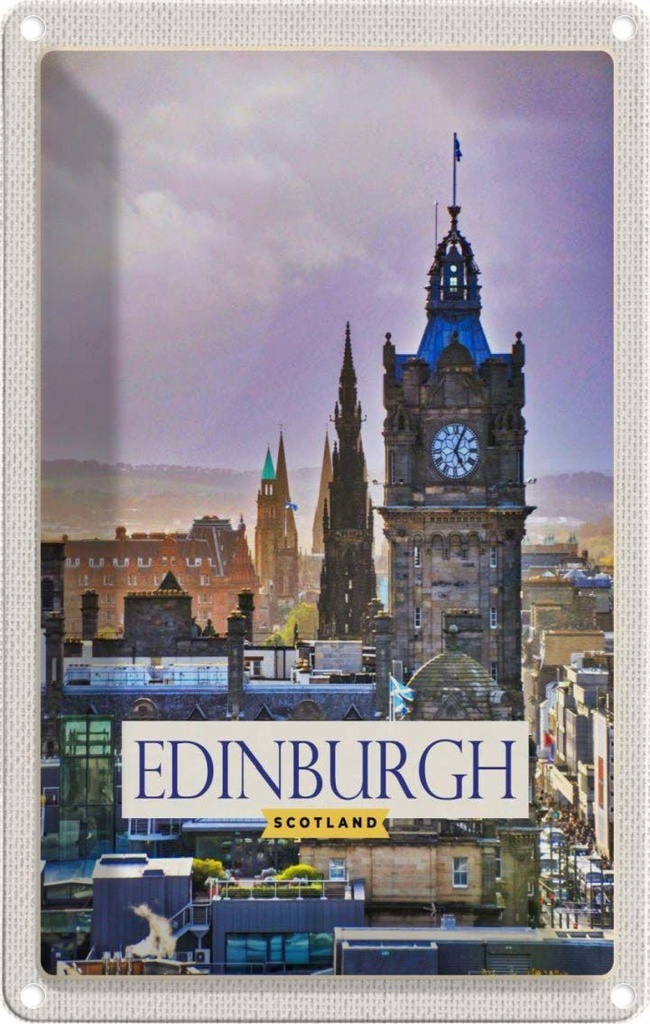 [LA-129781] Blechschild 30x20 cm Edinburgh Scotland Uhrturm Bildmotiv Reisemotiv Abenteuer Reisen Urlaub