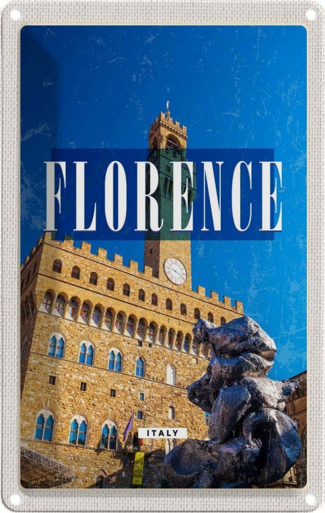 [LA-129788] Blechschild 30x20 cm Florence Italy Retro Uhrturm Toscana Bildmotiv Reisemotiv Abenteuer Reisen Urlaub