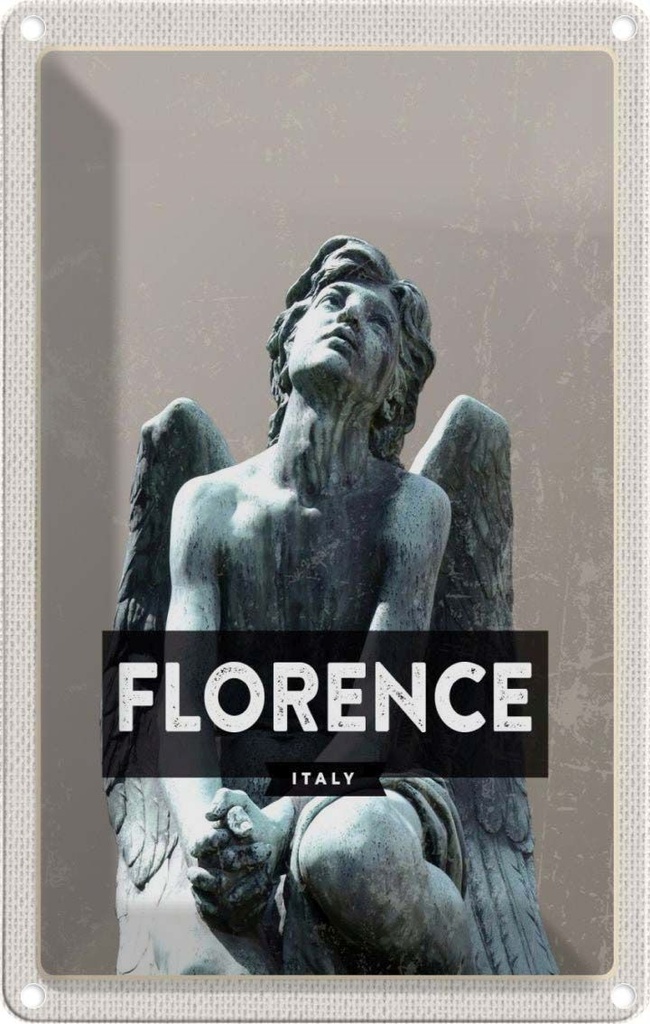 [LA-129791] Blechschild 30x20 cm Florence Italy wehmütiger Engel Statue Bildmotiv Reisemotiv Abenteuer Reisen Urlaub