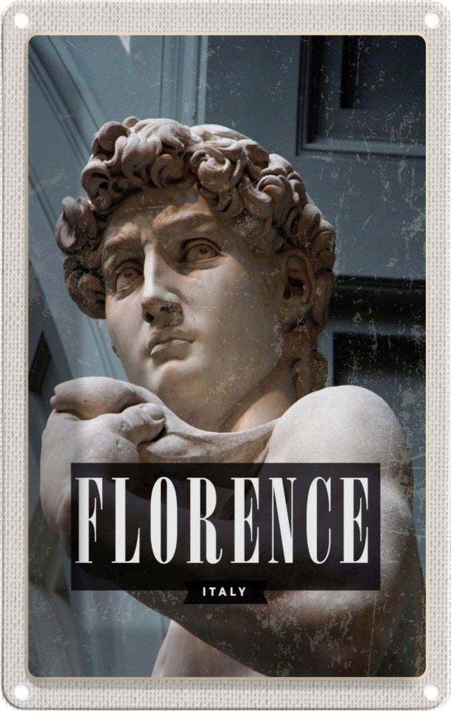 [LA-129792] Blechschild 30x20 cm Florence Italy David Michelangelo Abenteuer Reisen Urlaub
